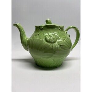 Vintage Thorens WORKING Musical Teapot Green Floral Ceramic Made England